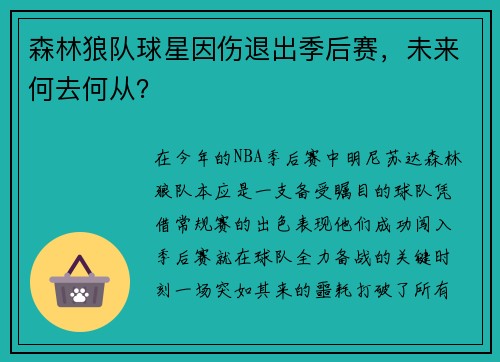 森林狼队球星因伤退出季后赛，未来何去何从？